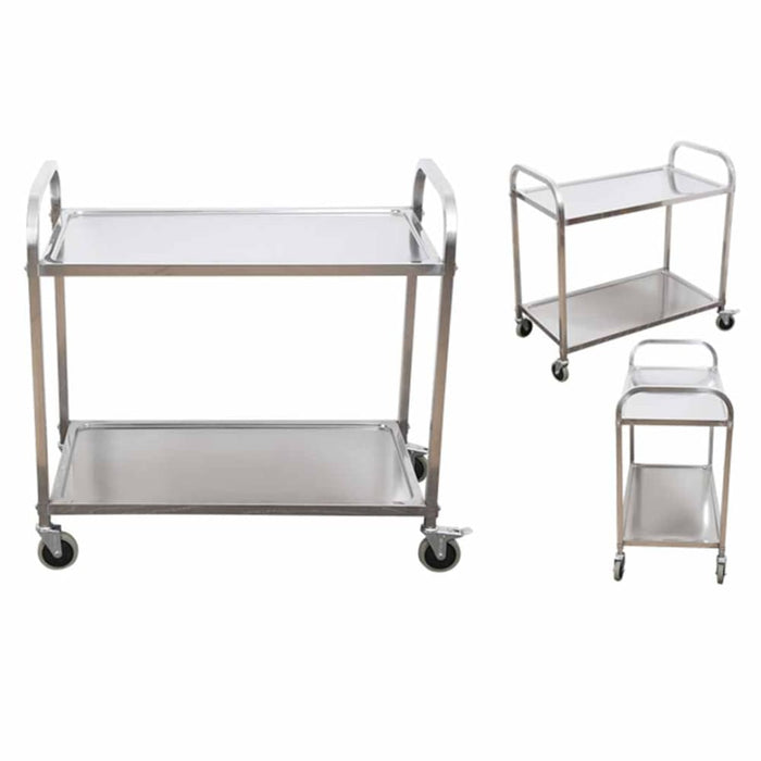 2 Tier 95x50x95cm Stainless Steel Kitchen Dining Food Cart