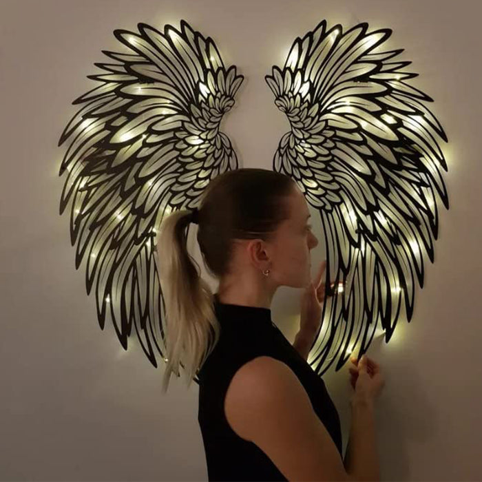 Vibe Geeks Angel Wings Metal Wall Decor with LED Light -Battery Powered