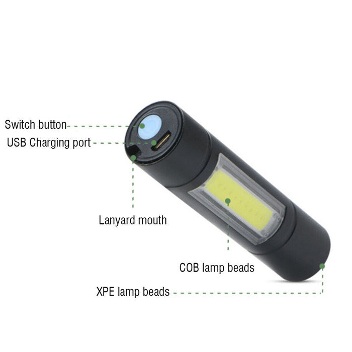 Super Bright Camping Torch Lamp Cob Mini Led Flashlight Usb Charging