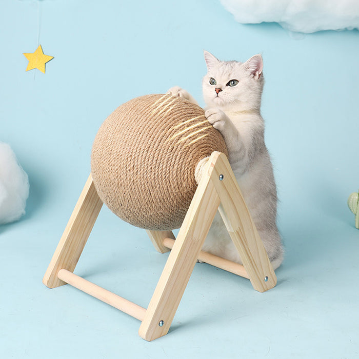 Vibe Geeks Cat Wooden Scratching Post Interactive Sisal Pet