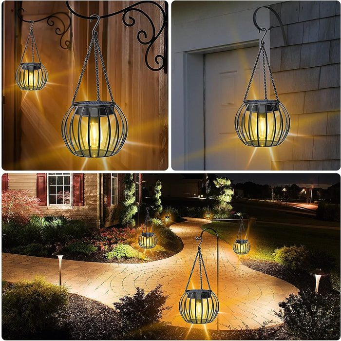 Vibe Geeks 2 Pack Outdoor Solar Hanging Lights Pumpkin Decorative Lantern