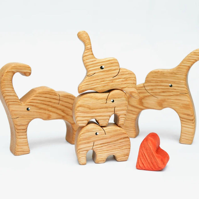 Vibe Geeks Wooden Elephant Family Stackable Figurine