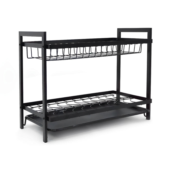 Vibe Geeks 2 Layer Dish Drying Rack For Kitchen | Black