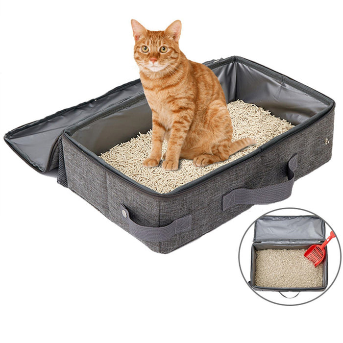 Vibe Geeks Foldable Cat Litter Box With Shovel - Portable