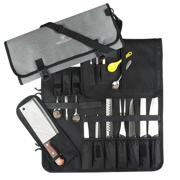 16 Slots Chef Knife Bag Roll Carry Case Adjustable Straps