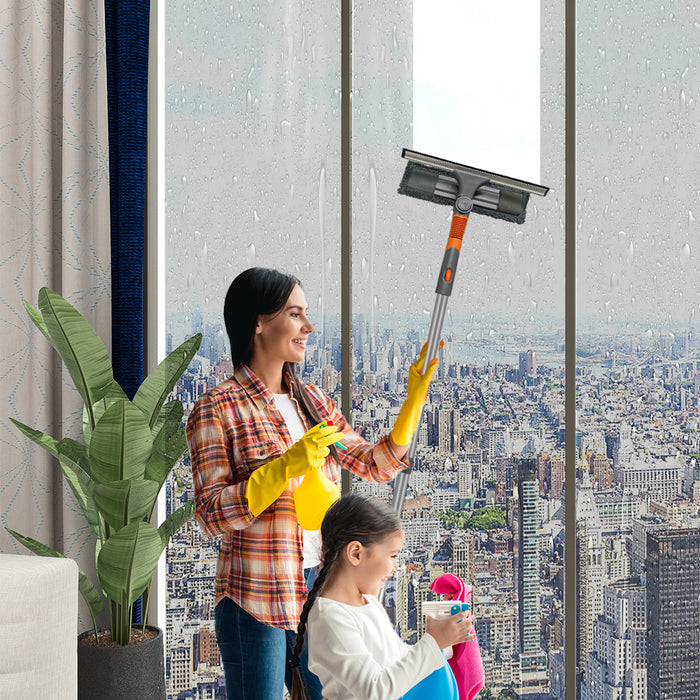 Vibe Geeks Squeegee Window Cleaner - 2-In-1 Rotatable Cleaning Tool Kit With Extension Pole