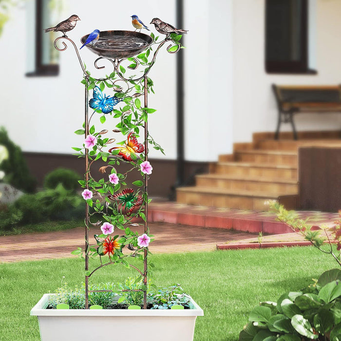 Vibe Geeks Bird Bath With Trellis For Climbing Plants