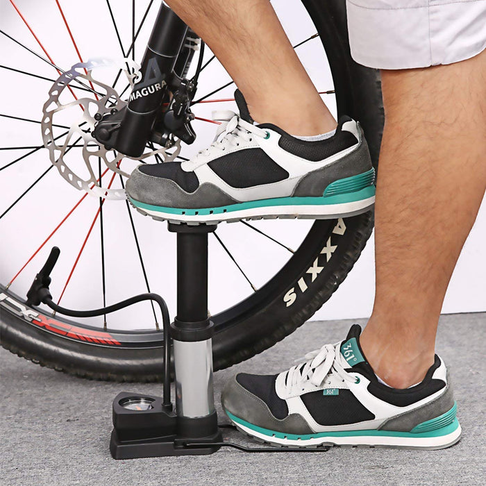 Vibe Geeks Bike Floor Pump Portable Anti-Slip Tyre Inflator With Pressure Gauge
