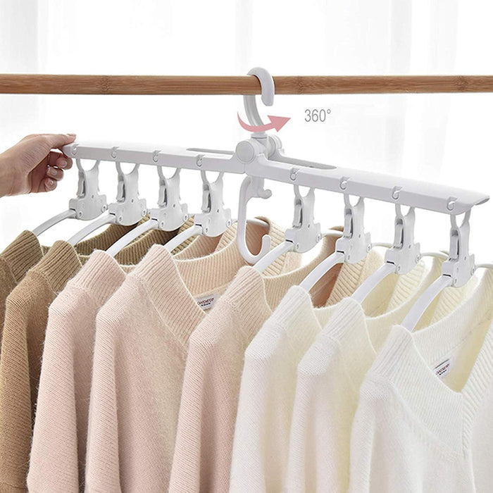 Vibe Geeks 8 In 1 Foldable And 360 Degree Rotatable Clothes Hanger - White