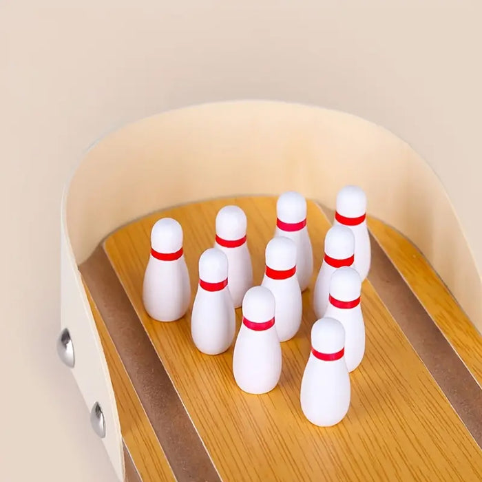 Vibe Geeks Interactive Toy Mini Bowling Set Tabletop Game - Wooden