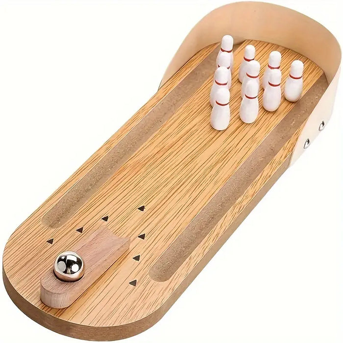Vibe Geeks Interactive Toy Mini Bowling Set Tabletop Game - Wooden