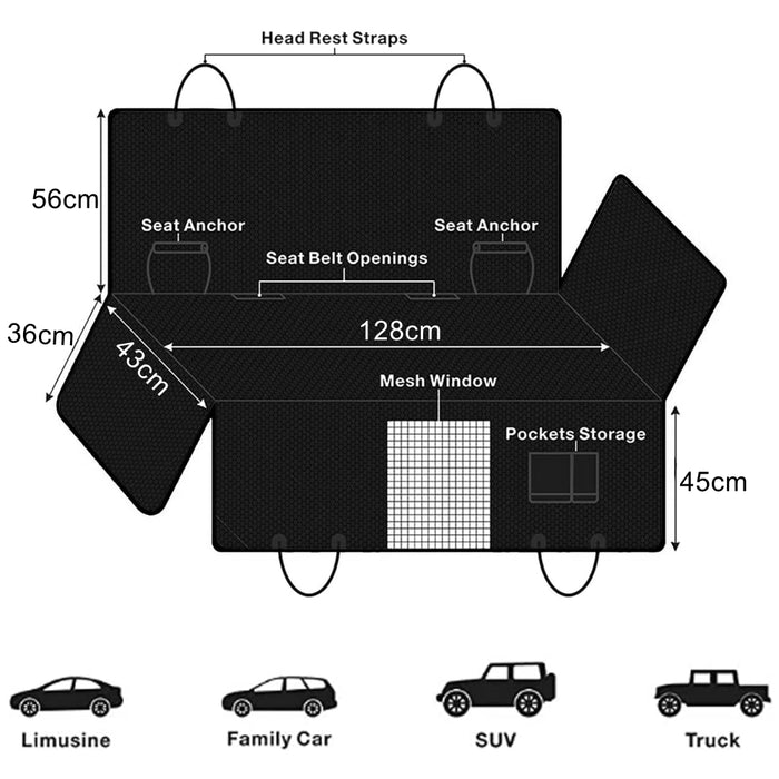 Vibe Geeks Waterproof Dog Seat Cover For Back Seat