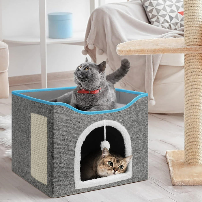 Vibe Geeks Cat House With Scratch Pad - Cozy Cat Hideout And Lounge For Multi-Cat Households