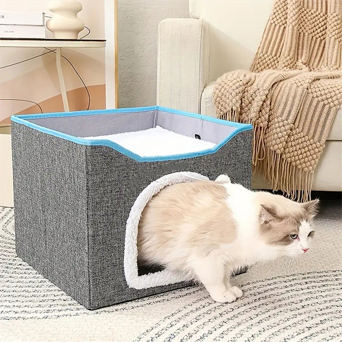 Vibe Geeks Cat House With Scratch Pad - Cozy Cat Hideout And Lounge For Multi-Cat Households