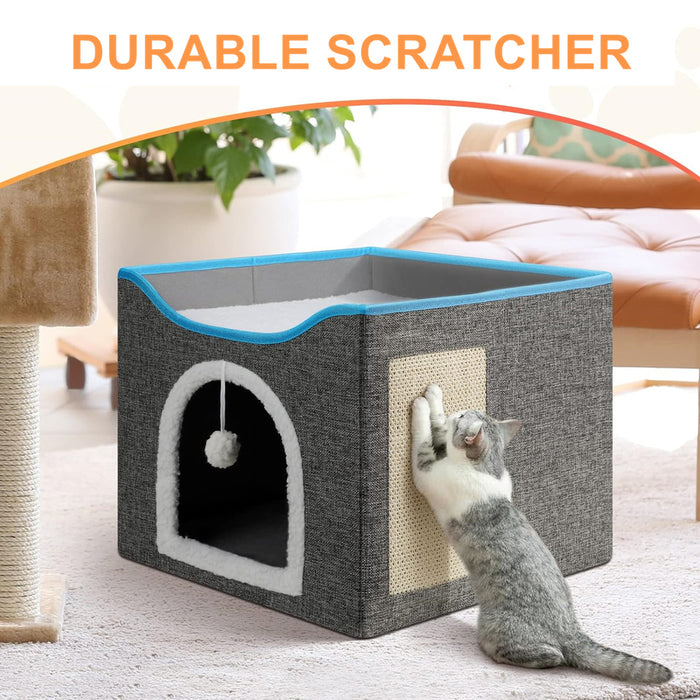 Vibe Geeks Cat House With Scratch Pad - Cozy Cat Hideout And Lounge For Multi-Cat Households