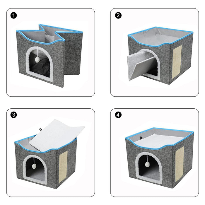 Vibe Geeks Cat House With Scratch Pad - Cozy Cat Hideout And Lounge For Multi-Cat Households