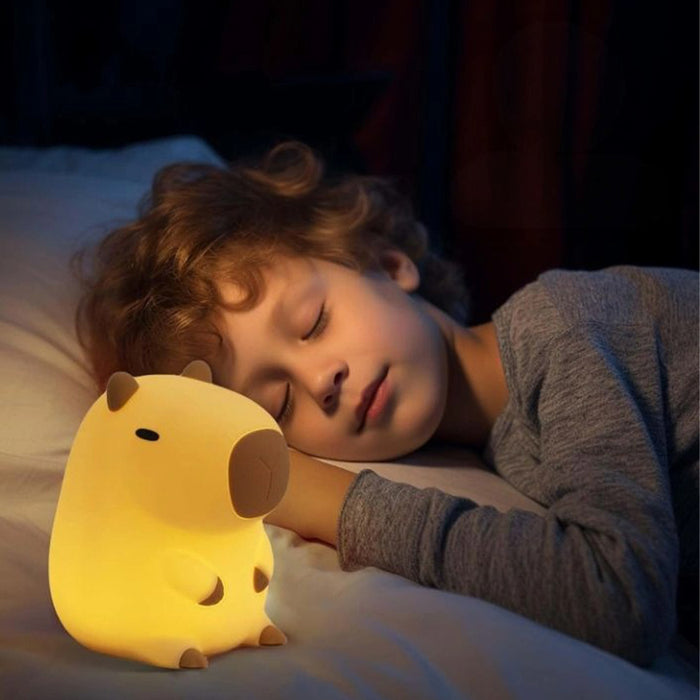 Vibe Geeks Novelty Cartoon Capybara Shaped Soft Silicone LED Night Light with Rechargeable and Touch Control