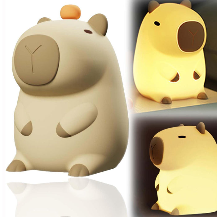 Vibe Geeks Novelty Cartoon Capybara Shaped Soft Silicone LED Night Light with Rechargeable and Touch Control