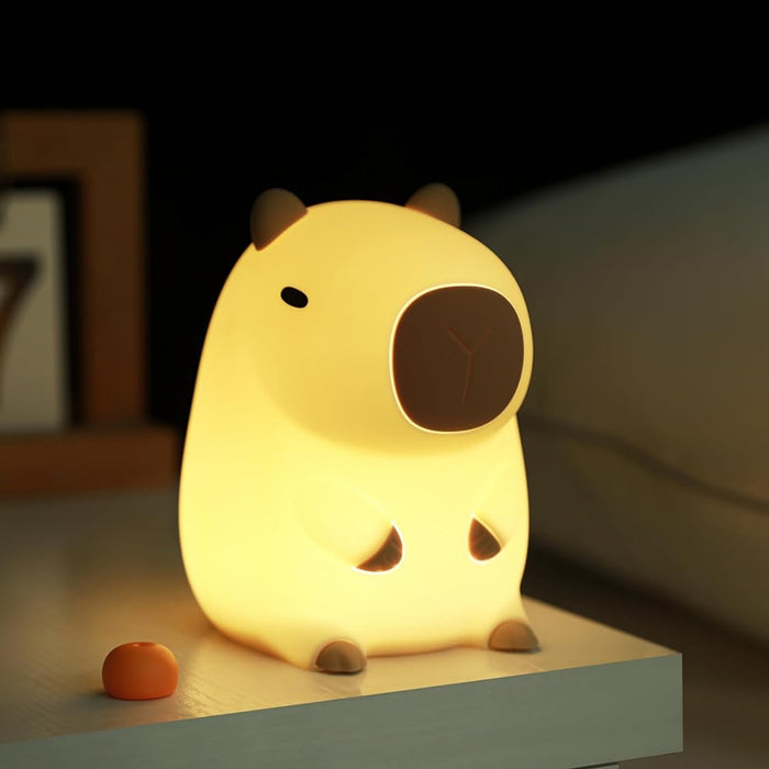 Vibe Geeks Novelty Cartoon Capybara Shaped Soft Silicone LED Night Light with Rechargeable and Touch Control