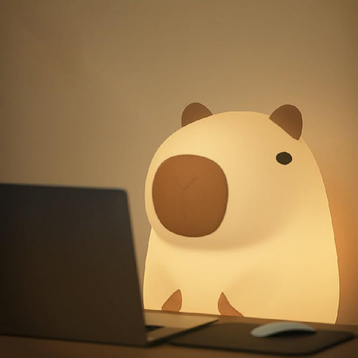 Vibe Geeks Novelty Cartoon Capybara Shaped Soft Silicone LED Night Light with Rechargeable and Touch Control