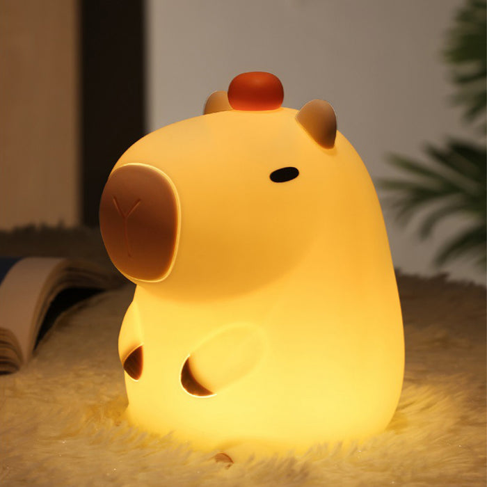 Vibe Geeks Novelty Cartoon Capybara Shaped Soft Silicone LED Night Light with Rechargeable and Touch Control