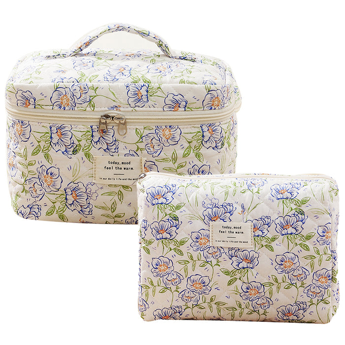Vibe Geeks Quilted Floral Makeup Bag Set for Travel Coquette Aesthetic Cosmetic Bags (2-Piece)