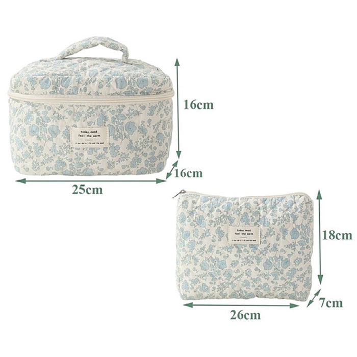 Vibe Geeks Quilted Floral Makeup Bag Set for Travel Coquette Aesthetic Cosmetic Bags (2-Piece)