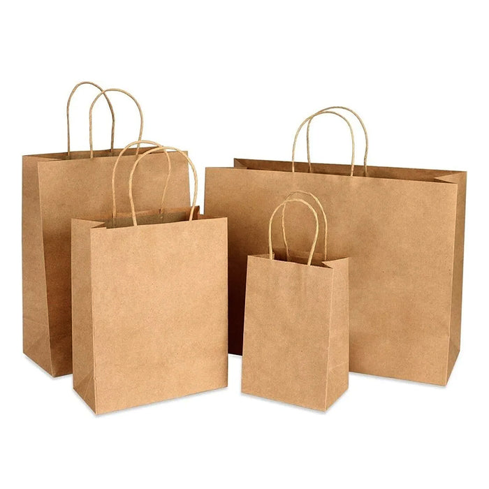 Brown Kraft Paper Bags With Handle For Gifts And Souvenirs Recycled Carrying Bags