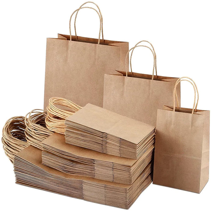 Brown Kraft Paper Bags With Handle For Gifts And Souvenirs Recycled Carrying Bags