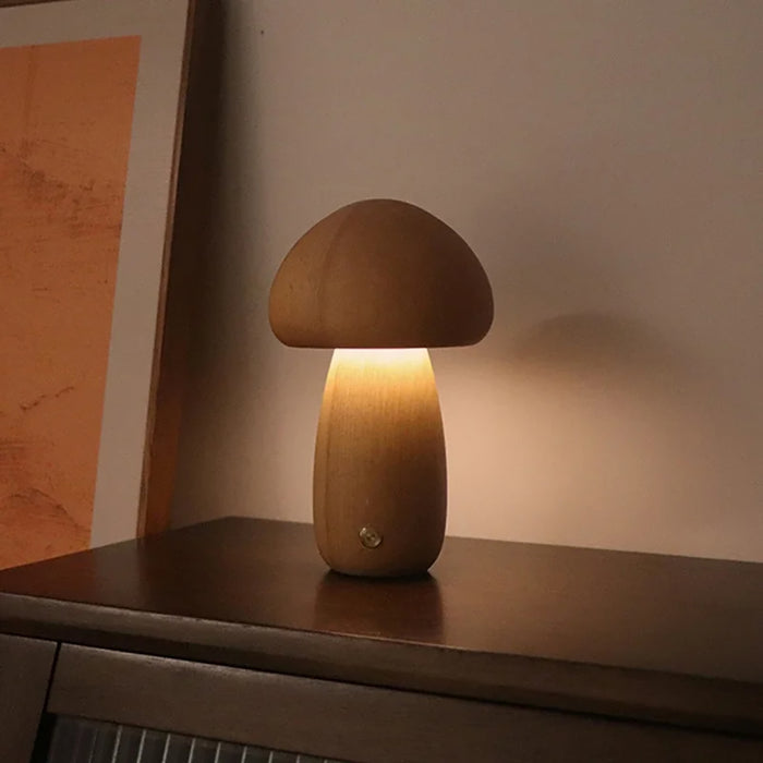 Vibe Geeks Wooden Mushroom LED Night Light for Bedroom - USB Rechargeable