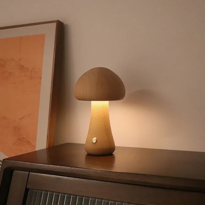 Vibe Geeks Wooden Mushroom Led Night Light For Bedroom