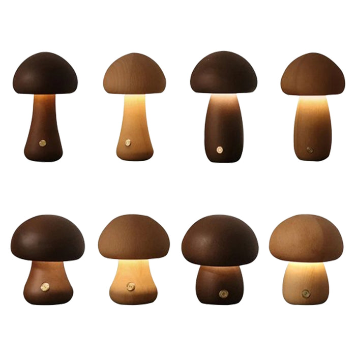 Vibe Geeks Wooden Mushroom LED Night Light for Bedroom - USB Rechargeable