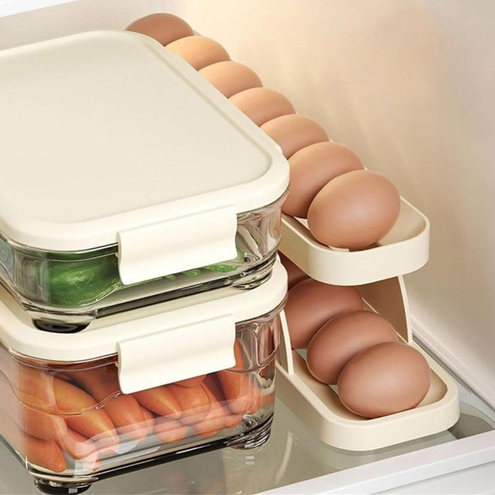 Vibe Geeks Double-Layer Roll Down Refrigerator Egg Dispense Tray