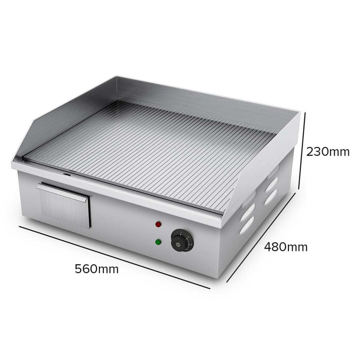 2200w Stainless Steel Ribbed Griddle Commercial Grill Bbq