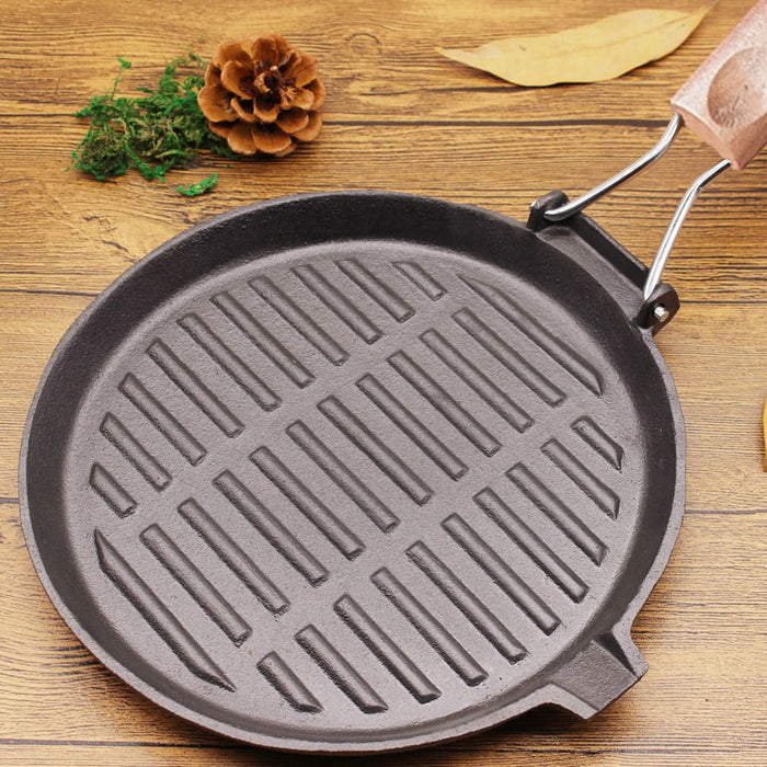24cm Round Ribbed Cast Iron Steak Frying Grill Skillet Pan