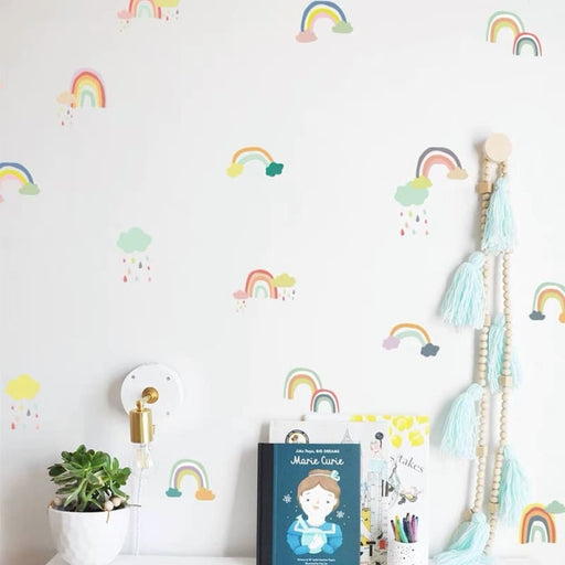 24pcset Colorful Cute Rainbow And Clouds Raindrop Wall
