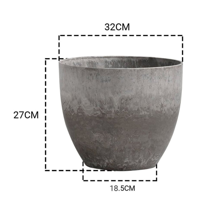 27cm Rock Grey Round Resin Plant Flower Pot In Cement