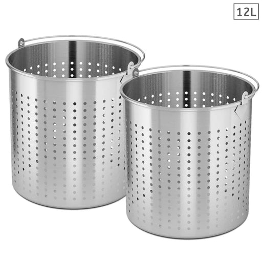 2x 12l 18 10 Stainless Steel Perforated Stockpot Basket