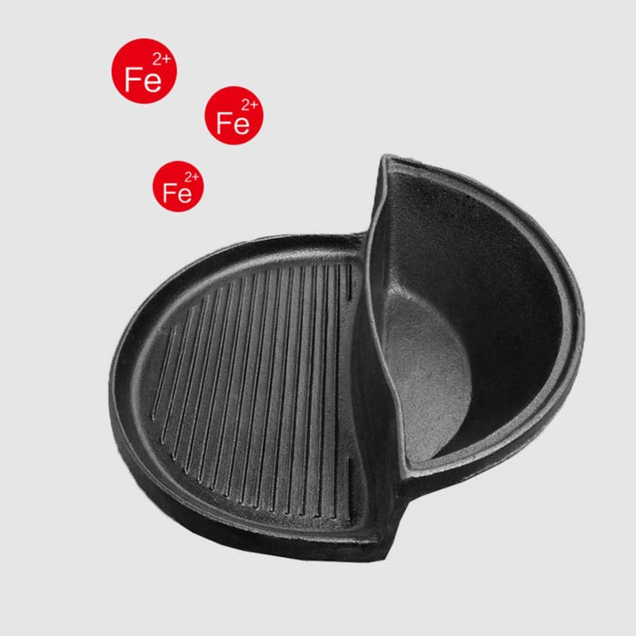 2x 2 In 1 Cast Iron Ribbed Fry Pan Skillet Griddle Bbq