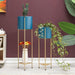 2x 2 Layer 81cm Gold Metal Plant Stand With Blue Flower Pot