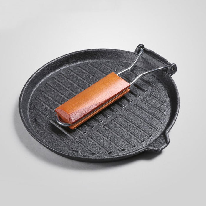 2x 24cm Round Ribbed Cast Iron Steak Frying Grill Skillet