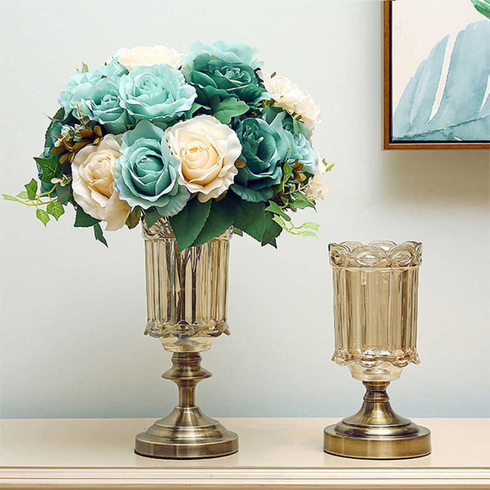 2x 25cm Transparent Glass Flower Vase With Metal Base Filler