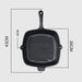 2x 26cm Square Ribbed Cast Iron Frying Pan Skillet Steak 