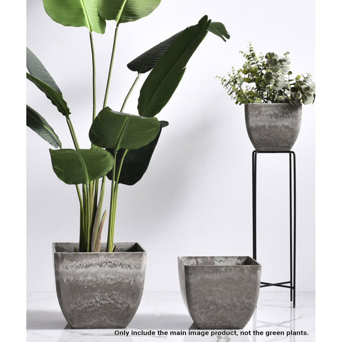 2x 27cm Rock Grey Square Resin Plant Flower Pot In Cement