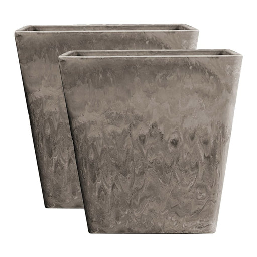 2x 27cm Sand Grey Square Resin Plant Flower Pot In Cement