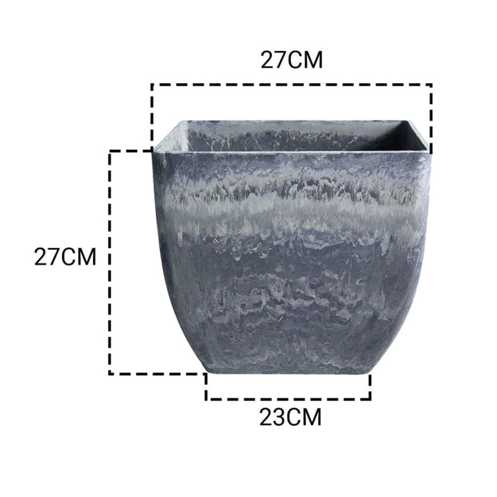 2x 27cm Weathered Grey Square Resin Plant Flower Pot In