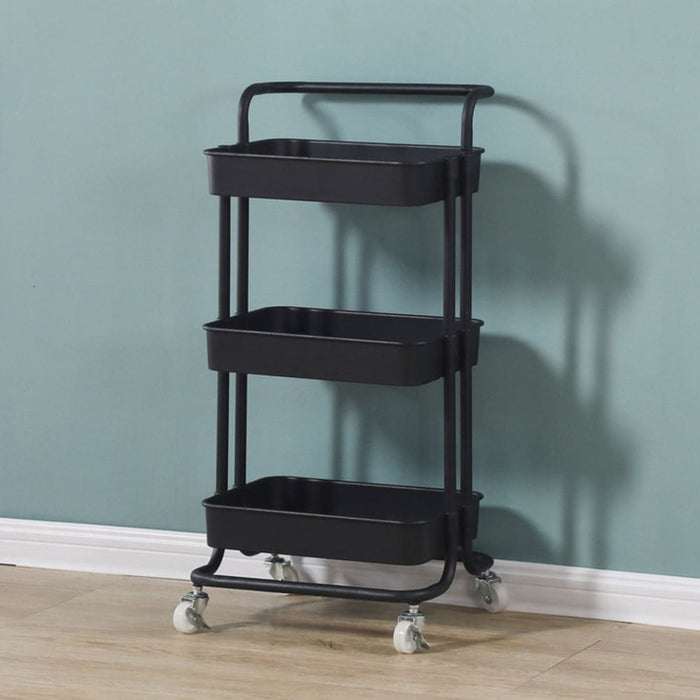 2x 3 Tier Steel Black Movable Kitchen Cart Multi-functional