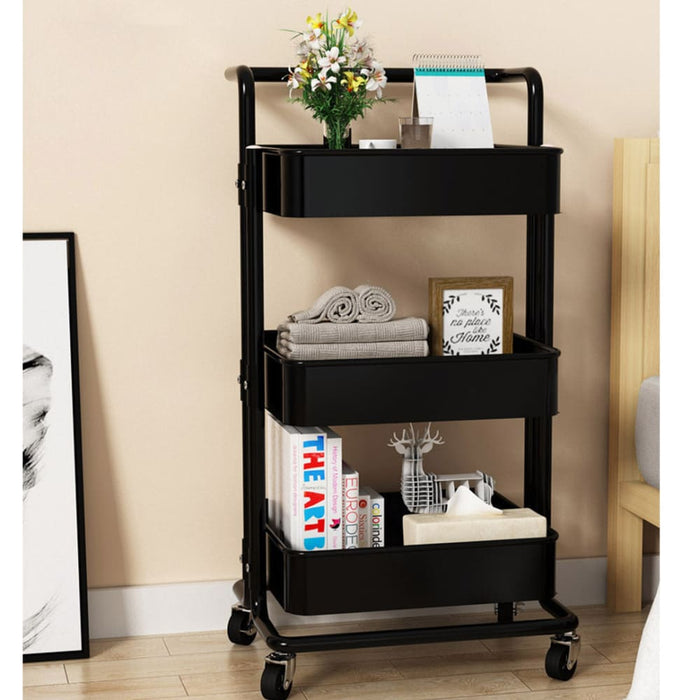 2x 3 Tier Steel Black Movable Kitchen Cart Multi-functional