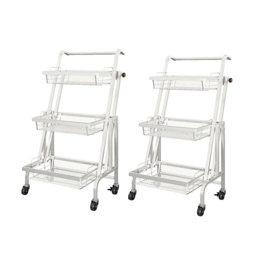 2x 3 Tier Steel White Adjustable Kitchen Cart