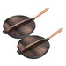 2x 31cm Commercial Cast Iron Wok Frypan Fry Pan with Wooden 
